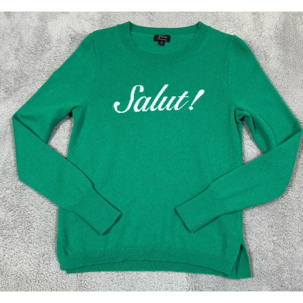 J. Crew Cashmere Sweater Womens Medium Green Salut Long Sleeve Crewneck